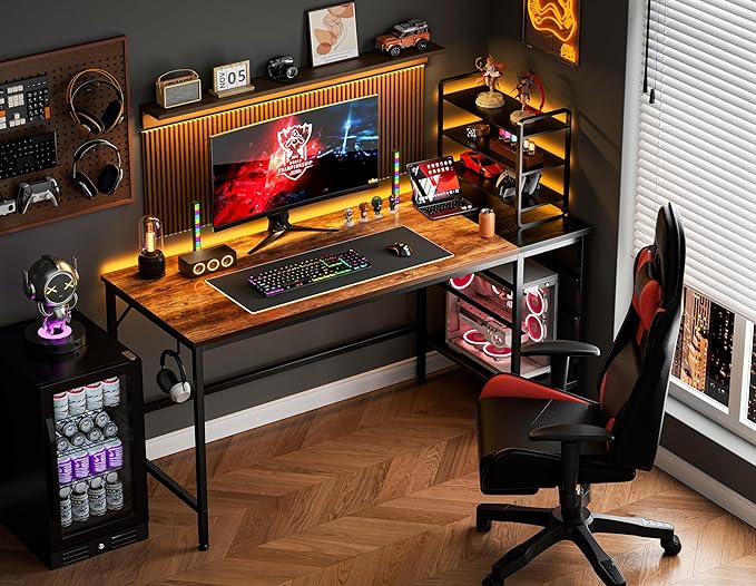 HOMIDEC Office Desk, Computer Desk with Drawers 55" Study Writing Desks for Home with Storage Shelves, Desks & Workstations for Home Office Bedroom - LeafyLoom