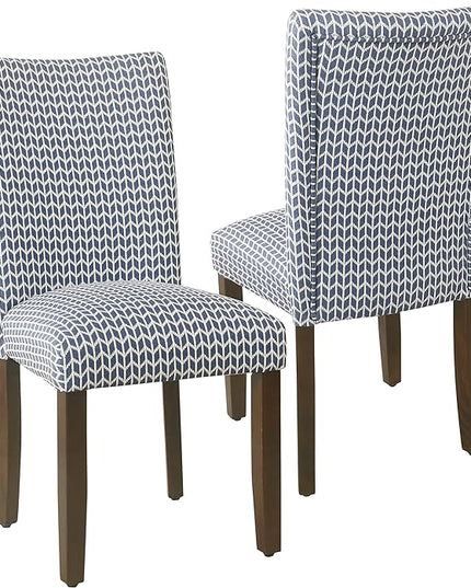 HomePop Classic Parsons Dining Chairs, Pack of 2, Blue Geometric - LeafyLoom