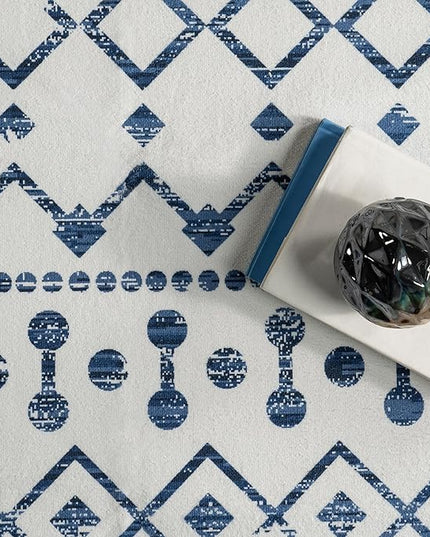 nuLOOM Moroccan Blythe Machine Washable Ultra Thin Area Rug, 8' x 10', Blue - LeafyLoom