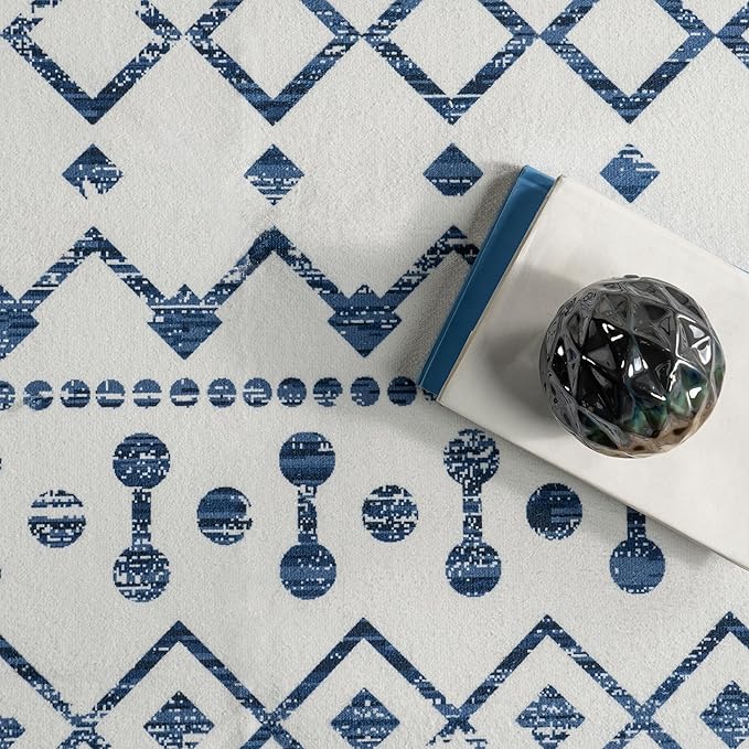 nuLOOM Moroccan Blythe Machine Washable Ultra Thin Area Rug, 8' x 10', Blue - LeafyLoom