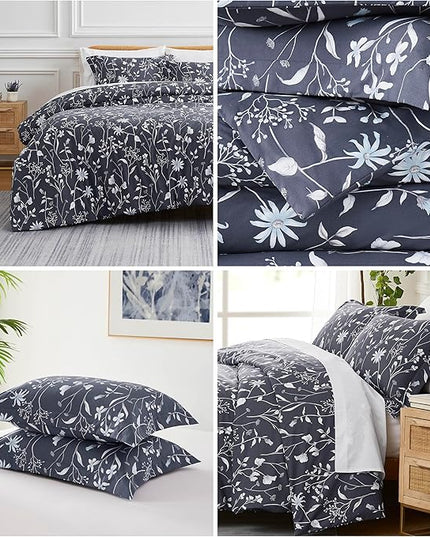 Southshore Fine Living, Inc. 3-Piece Full/Queen Comforter Set, Down Alternative All-Season Floral Comforter with Matching Shams, Soft Microfiber Bedspread, Full or Queen Bed, Secret Meadow Blue - LeafyLoom