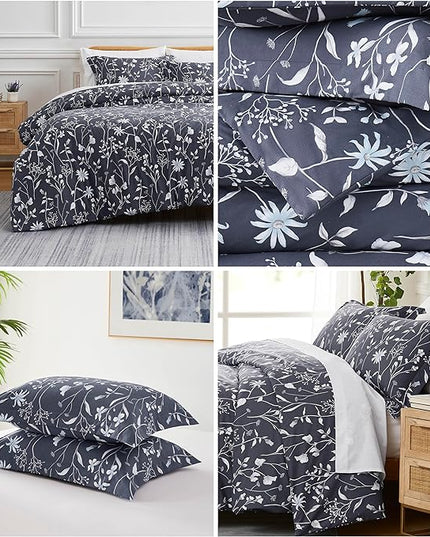 Southshore Fine Living, Inc. 3-Piece Oversized King Comforter Set, Down Alternative All-Season Comforter with Matching Shams, Soft Floral Bedspread for King or Cal King Beds, Secret Meadow Blue - LeafyLoom