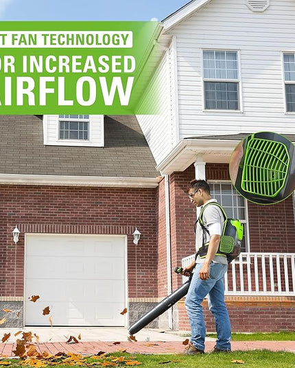 Greenworks 40V (165 MPH / 660 CFM / 75+ Compatible Tools) Cordless Brushless Backpack Leaf Blower, 8.0Ah Battery and Charger Included, Green - LeafyLoom
