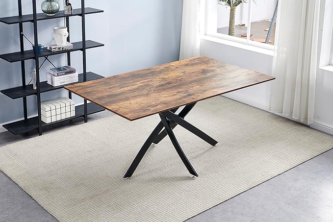 NicBex Dining Table Contemporary Kitchen Table Farmhouse Rustic Rectangle MDF Dining Table, Printed Walnut Table Top and Black Metal Base, Easy Assembly, Walnut - LeafyLoom
