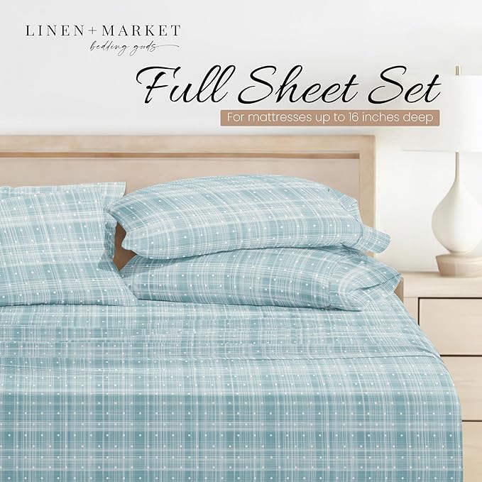 Linen Market 4 Piece Full Bedding Sheet Set (Aqua Polka) - Sleep Better Than Ever with These Ultra-Soft & Cooling Bed Sheets for Your Full Size Bed - Deep Pocket Fits 16" Mattress - LeafyLoom