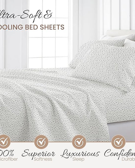 Linen Market 4 Piece Queen Bedding Sheet Set (Light Gray Leaves) - Sleep Better Than Ever with These Ultra-Soft & Cooling Bed Sheets for Your Queen Size Bed - Deep Pocket Fits 16" Mattress - LeafyLoom
