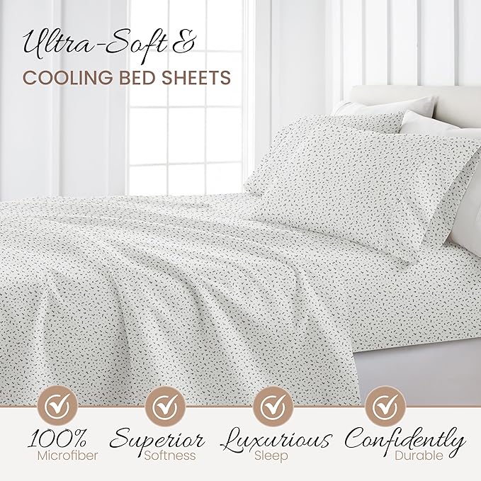 Linen Market 4 Piece Queen Bedding Sheet Set (Light Gray Leaves) - Sleep Better Than Ever with These Ultra-Soft & Cooling Bed Sheets for Your Queen Size Bed - Deep Pocket Fits 16" Mattress - LeafyLoom