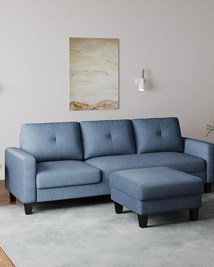 L Shaped Convertible Sectional Sofa, 3 Seater Linen Fabric Corner Couch with Reversible Chaise Movable Ottoman, Button Tufted Sofa&Couches for Small Apartments, Living Rooms and Offices - LeafyLoom
