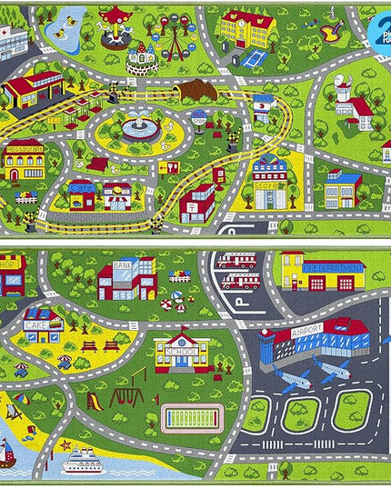 Booooom Jackson Pack 2 Train Car Rugs for Toy Cars,Car Mat,Road Rug,Kids Car Carpet Playmat Rug,Kids Car Rug Play Mat,Fun Car Play Area Rug,Non Slip Kids Car Play Rug for Playroom Bedroom - LeafyLoom