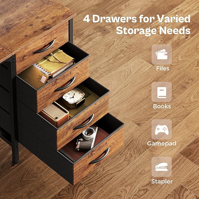 55 Inch Computer Desk with 4 Drawers, Office Desk with Mesh Shelf, Gaming Desk, Large Storage, Writing Desk Work Desk for Home Office, Study, Bedroom, Work from Home, Rustic Brown - LeafyLoom