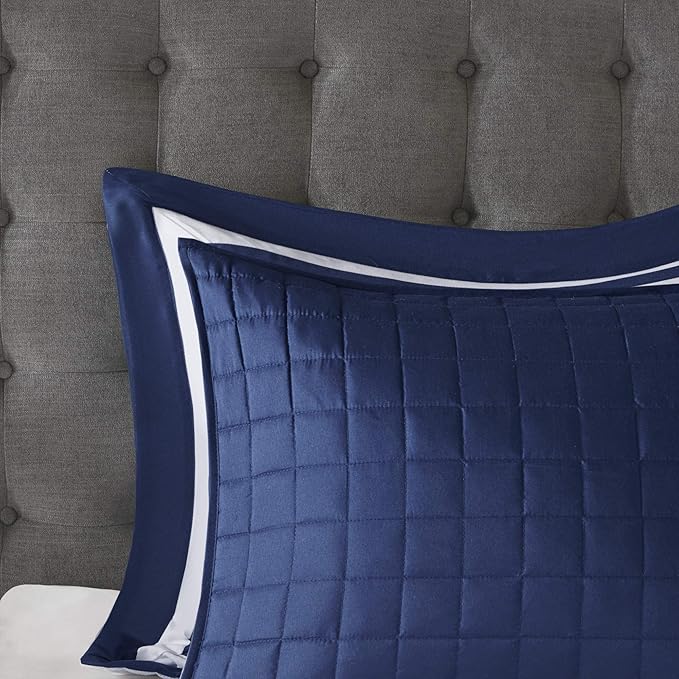 Madison Park Heritage Comforter Quilt Combo Set - Modern Luxury Design, All Season Down Alternative Bedding, Matching Shams, Decorative Pillows, King/Cal King(104"x92"), Color Block Navy 8 Piece - LeafyLoom