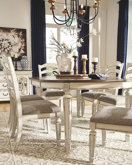 Signature Design by Ashley Realyn Dining Room Upholstered Chair 2 Count, Antique White - LeafyLoom