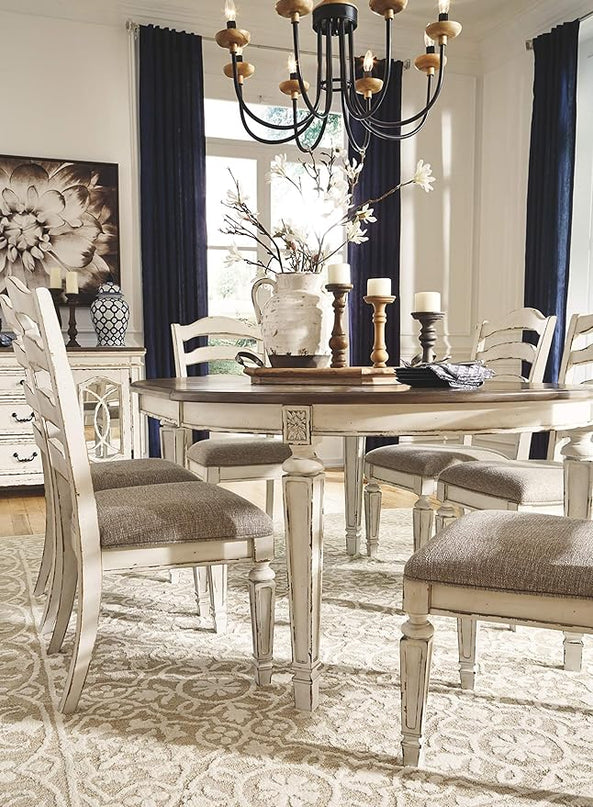 Signature Design by Ashley Realyn Dining Room Upholstered Chair 2 Count, Antique White - LeafyLoom