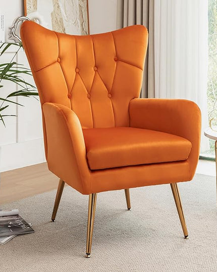 US Pride Furniture Modern Accent Chair with Ergonomic High Wingback, Microfiber Upholstered Armchair with Metal Legs for Living Room, Bedroom, Office or Vanity, Orange - LeafyLoom