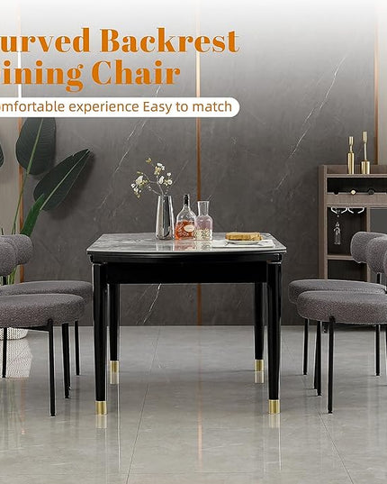 DYHOME Dark Grey Dining Chairs Set of 2, Mid-Century Modern Dining Chairs, Kitchen Dining Room Chairs, Curved Backrest Round Upholstered Boucle Sherpa Dining Chair with Black Metal Legs - LeafyLoom