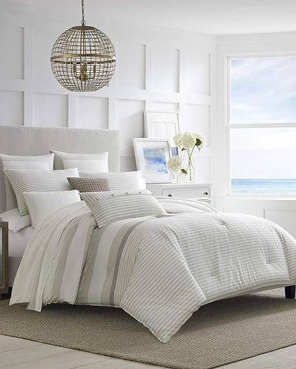 Nautica - King Size Comforter Set, Cotton Reversible Bedding with Matching Shams, Ideal Home Decor for All Seasons (Saybrook Beige, King) - LeafyLoom