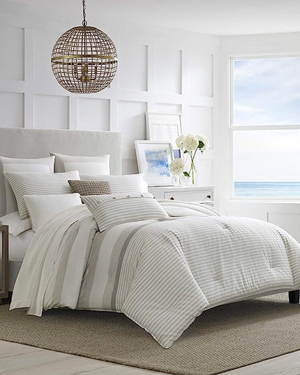 Nautica - Queen Comforter Set, Cotton Reversible Bedding with Matching Shams, Ideal Home Decor for All Seasons (Saybrook Beige, Queen) - LeafyLoom