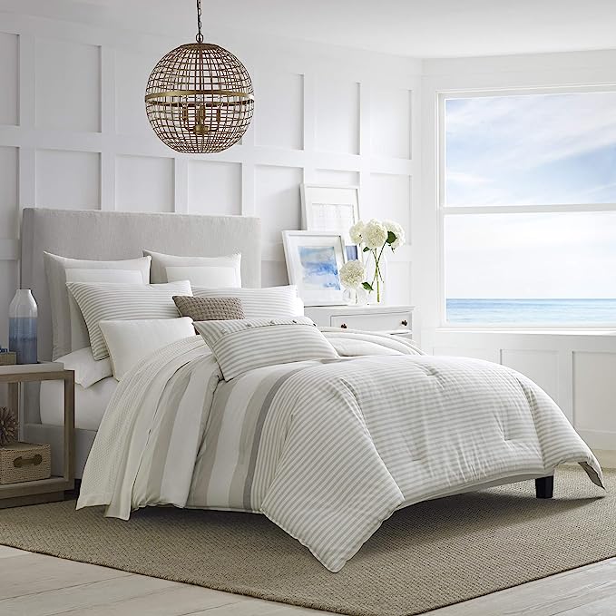 Nautica - Queen Comforter Set, Cotton Reversible Bedding with Matching Shams, Ideal Home Decor for All Seasons (Saybrook Beige, Queen) - LeafyLoom