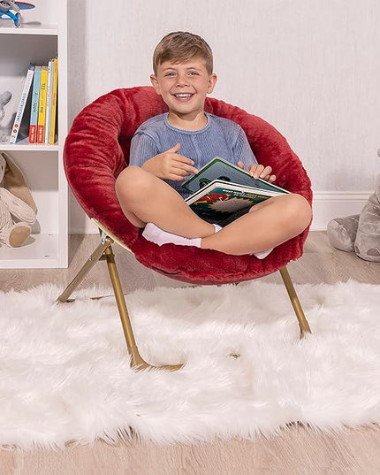 Milliard Mini Cozy Chair for Kids, Sensory Faux Fur Folding Saucer Chair for Toddlers, Red - LeafyLoom