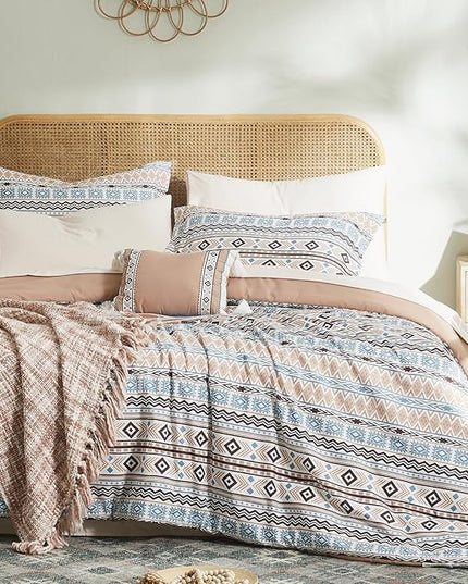 CASAAGUSTO Twin Comforter Set, 6 Pieces Terrcotta Boho Comforter Set, Microfiber Cozy Bohomian Bedding Set with Decor Pillow, Lightweight Breathable for All Seasons - LeafyLoom