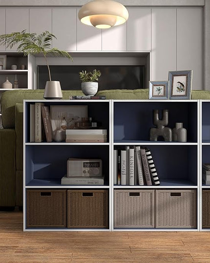 Apexa 3-Tier Cube Storage Organizer Shelves, Stackable Wood Bookcase Fits Cubby Bins for Organization, Dorm Teen Room Decor & Home Office, Steel Blue - LeafyLoom