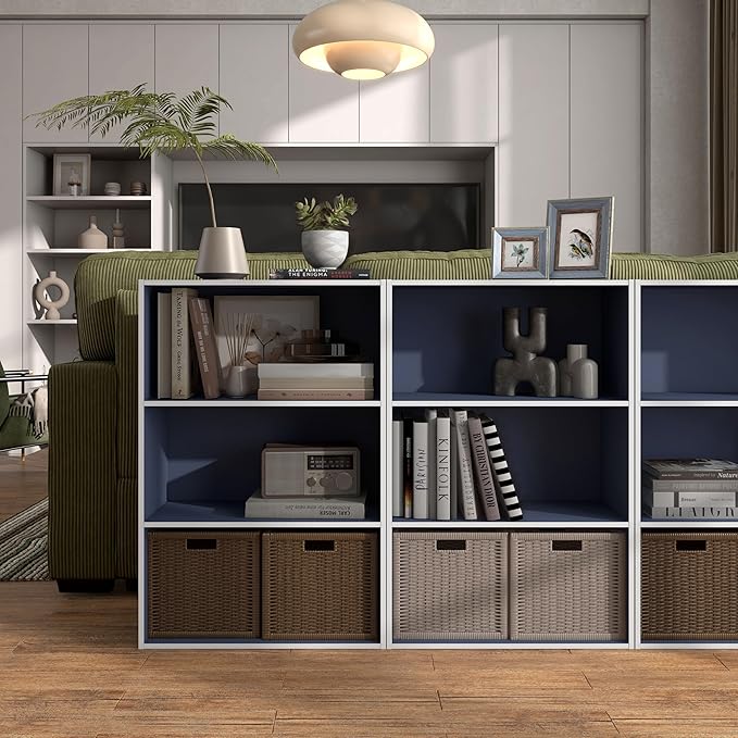Apexa 3-Tier Cube Storage Organizer Shelves, Stackable Wood Bookcase Fits Cubby Bins for Organization, Dorm Teen Room Decor & Home Office, Steel Blue - LeafyLoom