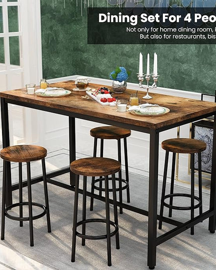 DKLGG Dinner Table Set for 4, Modern Kitchen Table and Chairs for 4 Wooden Top and Adjustable Metal Legs, Small Dining Room Table Set 5 Pieces Compact Design for Small Space - LeafyLoom