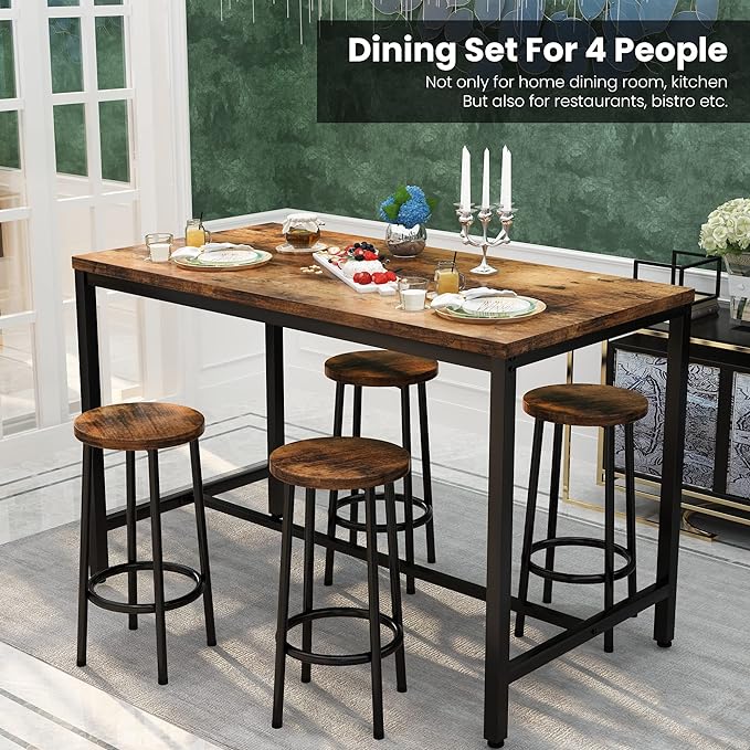 DKLGG Dinner Table Set for 4, Modern Kitchen Table and Chairs for 4 Wooden Top and Adjustable Metal Legs, Small Dining Room Table Set 5 Pieces Compact Design for Small Space - LeafyLoom