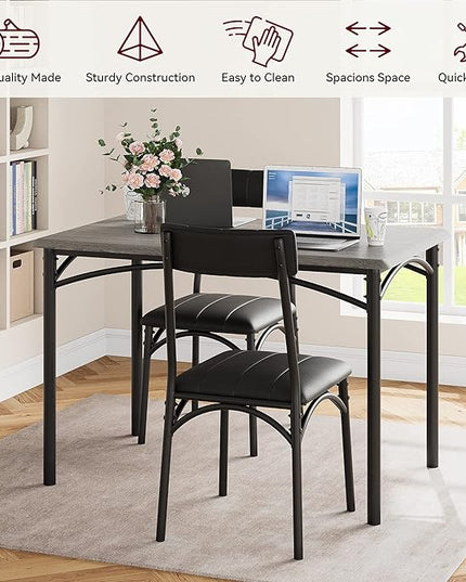 IDEALHOUSE Dining Table Set for 4, Kitchen Table and Chairs for 4, Rectangular Dining Room Table Set with 4 Upholstered Chairs, 5 Piece Kitchen Table Set for Small Space, Apartment, Retro Grey - LeafyLoom