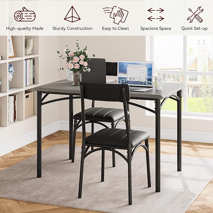 IDEALHOUSE Dining Table Set for 4, Kitchen Table and Chairs for 4, Rectangular Dining Room Table Set with 4 Upholstered Chairs, 5 Piece Kitchen Table Set for Small Space, Apartment, Retro Grey - LeafyLoom