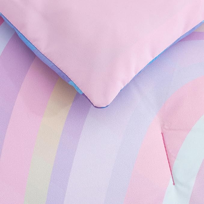 Btargot Super Soft 6 Pieces Gradient Wavy Line Comforter Set, Colorful Glitter Rainbow Star Pattern Bedding Set for Boys Girls Teens, Queen Pink Green - LeafyLoom
