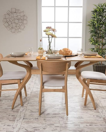 Christopher Knight Home Lucious Curved Leg Rectangular Dining Set, 5-Pcs Set, Natural Oak / Light Beige - LeafyLoom
