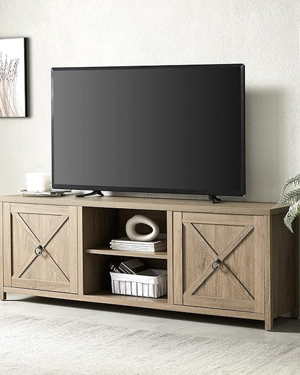 Henn&Hart Rectangular TV Stand for TV's up to 80" in Antiqued Gray Oak, TV Stands for the Living Room - LeafyLoom