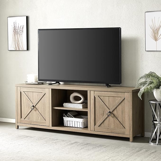 Henn&Hart Rectangular TV Stand for TV's up to 80" in Antiqued Gray Oak, TV Stands for the Living Room - LeafyLoom