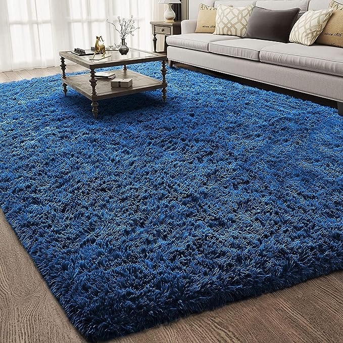 Ophanie Machine Washable 5x8 Blue Rugs for Living Room, Large Navy Fluffy Fuzzy Plush Shag Comfy Soft,Non-Slip Indoor Floor Carpet, Kids Boys Girls,Room,Bedroom,Playroom, Home Decor Aesthetic, Nursery - LeafyLoom