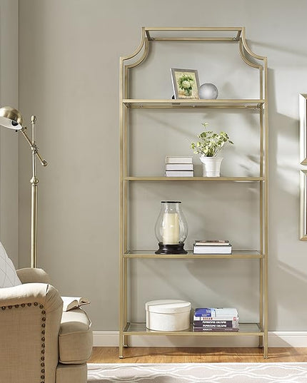 Crosley Furniture Aimee Etagere Bookcase - Gold and Glass - LeafyLoom