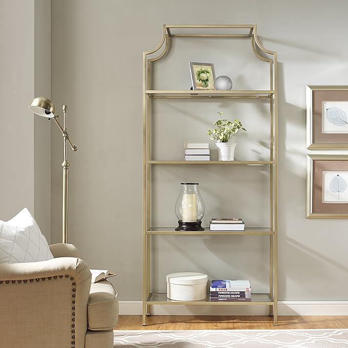 Crosley Furniture Aimee Etagere Bookcase - Gold and Glass - LeafyLoom