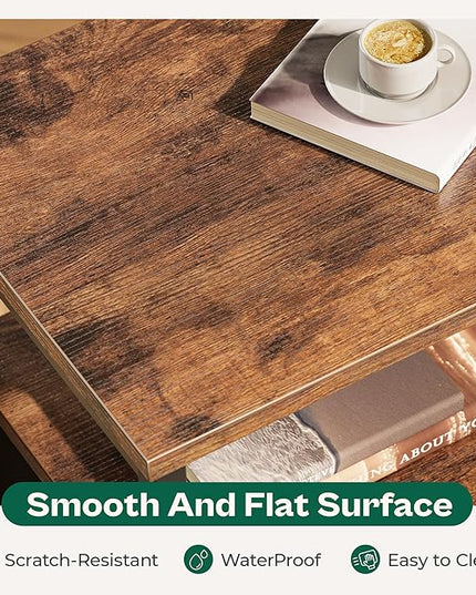 Nightstand Set of 2, Night Stand with Fabric Drawer, Mesh Shelf, Side Table with Storage, Fabric Drawer Dresser, Open Shelf, Metal Frame, Bedroom, Rustic Brown and Black - LeafyLoom