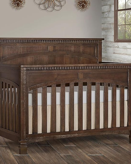 Evolur Santa Fe 5-in-1 Convertible Crib, Full Size Bed Rail, Antique Brown, Greenguard Gold Certified, 3 Mattress Heights - LeafyLoom