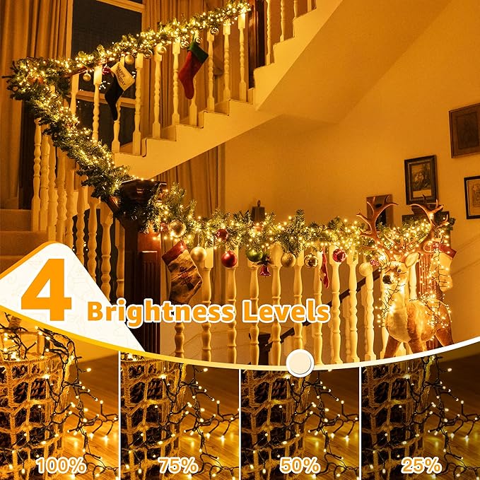 Ollny Cluster Lights Christmas 400LED 20FT, Warm White Christmas Tree Lights 8 Modes Timer Remote, Waterproof Connectable String Lights for Outdoor Indoor Outside Garland Xmas Decorations Ollny