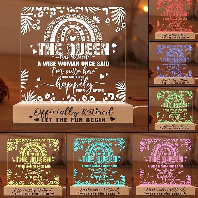 Retirement Gifts for Women 3D Illusion Lamp Acrylic Night Light, Happy Retirement Gifts for Boss Coworker Teacher Police Nurse Doctor, I'm Outta Here Goodbye Farewell Gift for Female Friends - LeafyLoom