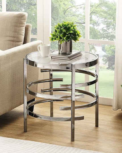 Round Coffee Table Coffee Tables for Living Room Sintered Stone Marble Top Sturdy Metal Frame (Silver, 20.67 inches) - LeafyLoom