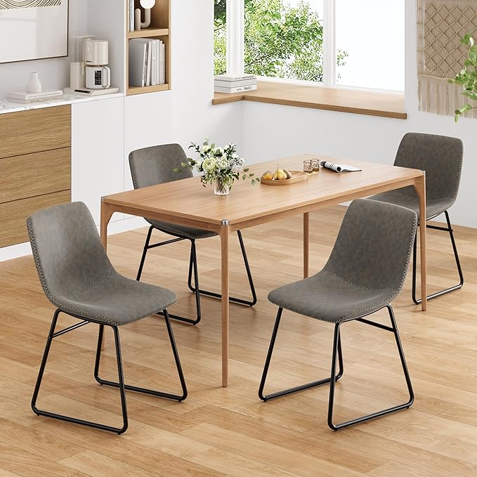Dining Chairs Set of 4, Kitchen & Dining Room Chairs Dining Chairs Midcentury Modern Chair, Mid Century Faux Leather Dining Chair Comfortable,Dining Chair for Home - LeafyLoom