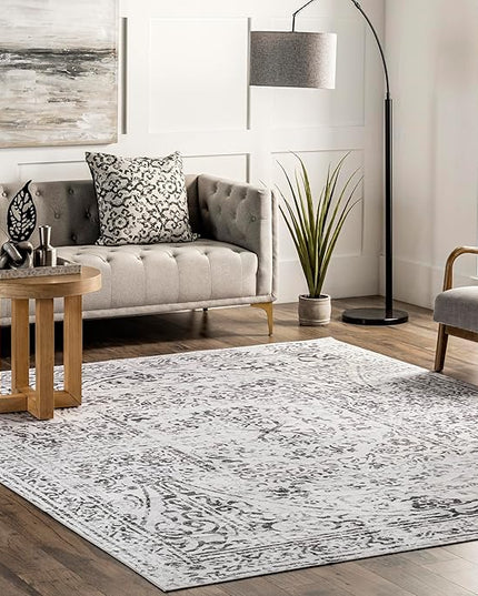 nuLOOM Bess Persian Vintage Machine Washable Ultra Thin Area Rug, 8' x 10', Ivory - LeafyLoom