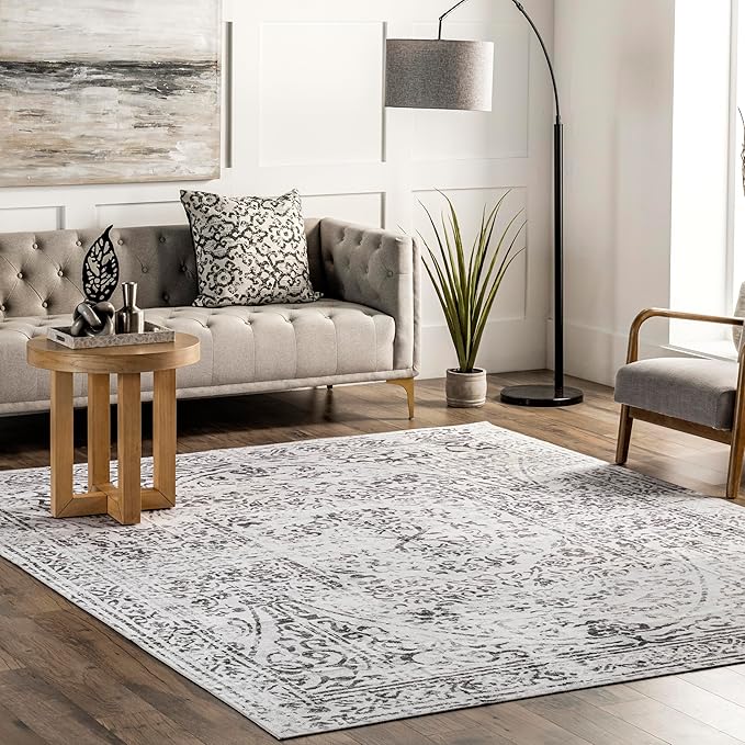 nuLOOM Bess Persian Vintage Machine Washable Ultra Thin Area Rug, 6' x 9', Ivory - LeafyLoom