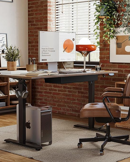 Adjustable Height Electric Standing Desk with Storage Wooden Drawer, 55 x 24 Inches Stand Up Home Office Computer Gaming Table for Work Office Home, Rustic Brown - LeafyLoom