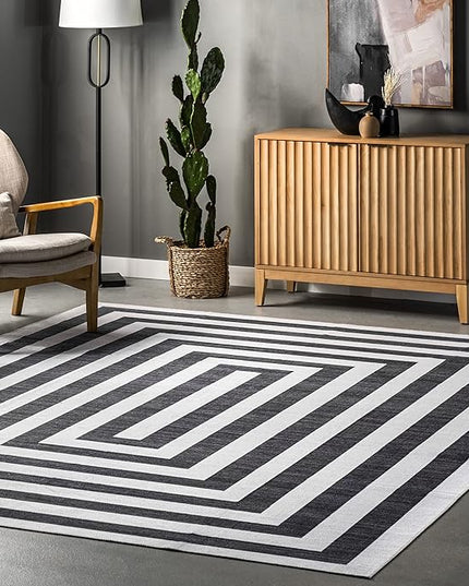 nuLOOM Sharri Modern Striped Machine Washable Ultra Thin Area Rug, 4' x 6', Grey - LeafyLoom