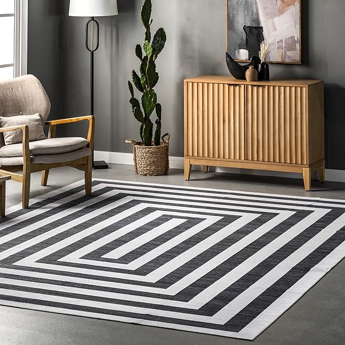nuLOOM Sharri Modern Striped Machine Washable Ultra Thin Area Rug, 4' x 6', Grey - LeafyLoom