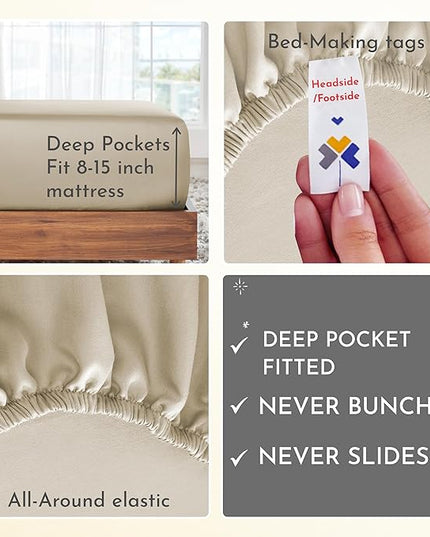 California Design Den Beige Twin XL Sheets Set, 400 Thread Count 100% Cotton Sateen - Soft, Breathable & Cooling Beige Sheet, 3-Pc Deep Pocket Bed Sheets - Beige - LeafyLoom