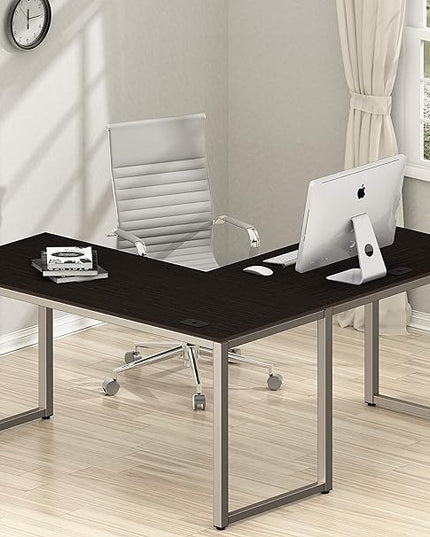 SHW Home Office 55"x60" Large L Shaped Corner Desk, 24" Deep, Espresso - LeafyLoom